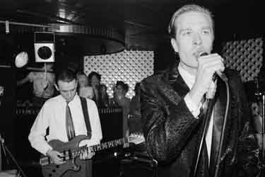 Pop group ABC on stage at Sheffield nightclub, Penny's, [Eyre Street]