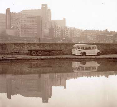 Sheffield Canal Basin, now Victoria Quays showing (left) Hyde Park Flats