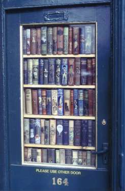 Original exhibition caption: 'The other door of Rare and Racy's bookshop', No. 166 Devonshire Street