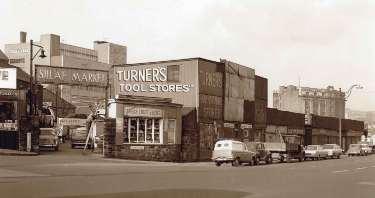Sheaf Market, (Rag an' Tag) entrance at corner of Sheaf Street and Commercial Street showing (centre) Turner's Tool Stores Ltd.,