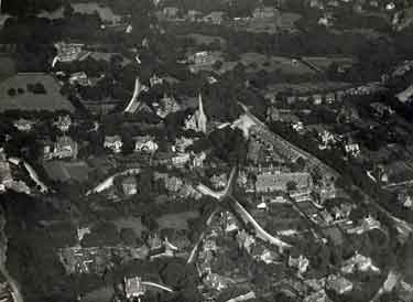 Aerial view of Ranmoor showing (top left) Thornbury, (centre) St. John C. of E. Church, Fulwood Road