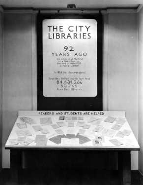 Display of 'The City Libraries 92 years ago' at the Town Planning Exhibition, 19th July - 31th August, 1945, No. 3 Gallery, Graves Art Gallery, Surrey Street