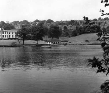Boating lake, Crookes Valley Park showing (left) Dam House