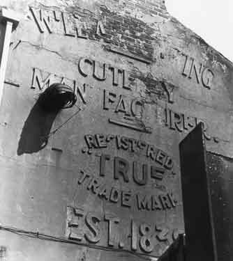 Gable end showing sign for William Bocking, cutlery manufacturers, Ebor Works, Gell Street