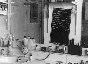 Interior of barbers shop, Attercliffe Common