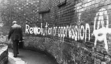 Graffiti on a wall, Frog Walk, Sharrow