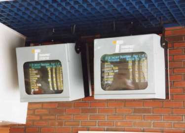 Electronic timetable screens, Pond Street bus station, Sheffield [Transport] Interchange