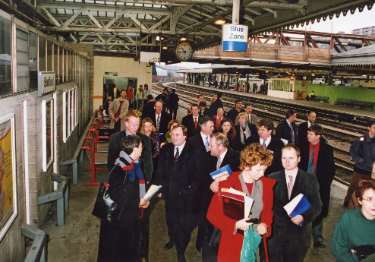 John Prescott MP (front, 2nd left), Deputy Prime Minister and Secretary of State for the Environment, Transport and The Regions at the Sheffield Midland railway station