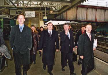 John Prescott MP (2nd left), Deputy Prime Minister and Secretary of State for the Environment, Transport and The Regions at the Sheffield Midland railway station for visit to Sheffield 