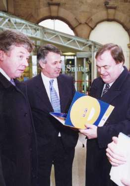 John Prescott MP (1st right), Deputy Prime Minister and Secretary of State for the Environment, Transport and The Regions at the Sheffield Midland railway station for visit to Sheffield 
