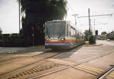 Supertram No. 104 approaching Middlewood Park and Ride, off Middlewood Road