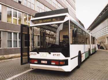 Prototype bendibus at Ponds Forge Sports Centre showing (left) Heriot House, offices