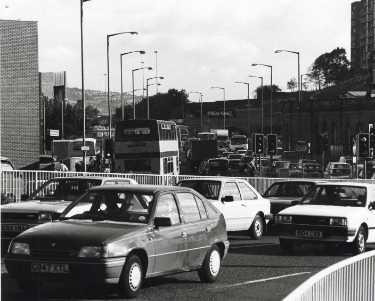 Traffic congestion on Sheaf Street outside the Sheffield Midland railway station