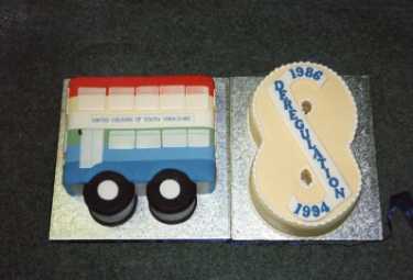 South Yorkshire Passenger Transport Executive: cake commemorating 5 years of bus deregulation
