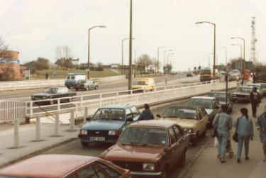 Ridgeway Road at Manor Top showing (far right) television transmitter mast
