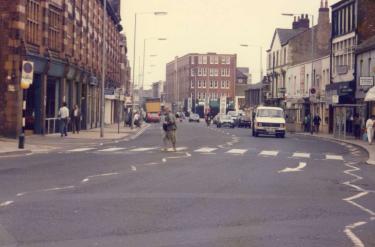 Glossop Road at the junction of (centre) West Street and (right) Fitzwilliam Street