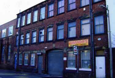 Former Albert Works, Sidney Street showing (right) Amanda's, sandwich bar and cafe