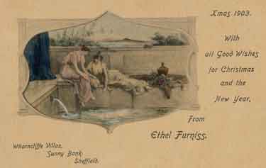 Christmas card sent by Ethel Furniss of Wharncliffe Villas, Sunny Bank