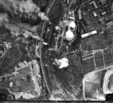 View of Neepsend Power Station showing (bottom right) Owlerton Stadium, Livesey Street and Wardsend Cemetery