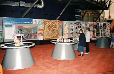 Exhibition entitled 'Celebrating the creativity of young people in Sheffield' inside the Millennium Dome for the event celebrating 'Our Town Story'