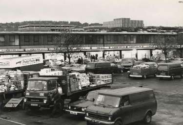 Parkway Wholesale Market, Parkway Drive showing (left) A. J. Webb and Son (Sheffield), fruit and vegetable wholesalers and right) W. Moore (Market) Ltd., fruit merchants