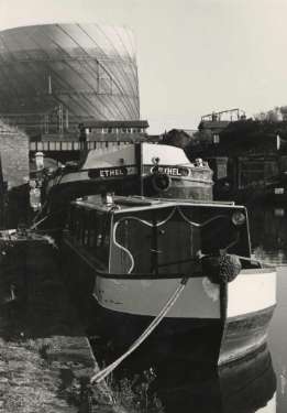 Sheffield and South Yorkshire Navigation showing (centre) the barge 'Ethel' (top left) gas holder for the Effingham Street Gas Works 