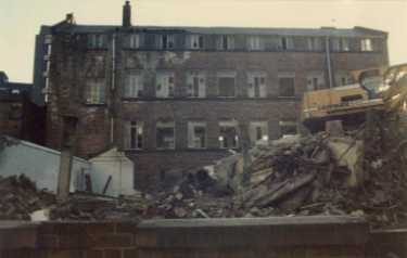 Demolition of Fervell's yard at the back of Orchard Lane to make way for Orchard Square shopping centre