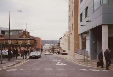 Charles Street from Norfolk Street showing (centre left) No. 69 Yorkshire Grey public house, (centre right) No. 72 Roebuck Tavern and (right) Howden House offices