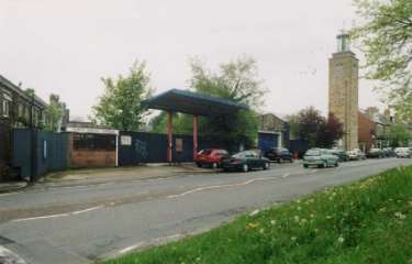 Manchester Road, Crosspool showing (left) the Tavern service station and (right) Stephen Hill Methodi Church