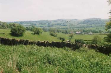 View from Harrison Lane across the Mayfield Valley showing (right) Mill Lane Farm, Mayfield Road