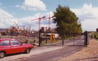 Construction of Sheffield Arena for the World Student Games as seen from former Carbrook Park