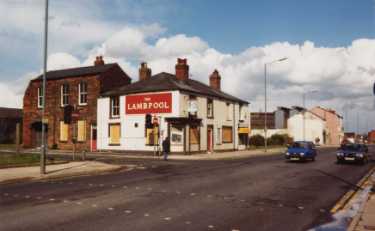 Derelict Lambpool Hotel, No. 291 Attercliffe Common and the junction with (left) Janson Street