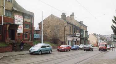 Shops on Langsett Road, showing (left) No. 393 the Boys' Club, (former Old Soldiers' Home)