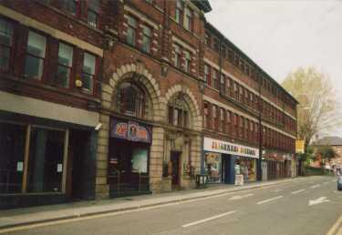 Former premises of Harrison Brothers and Howson, cutlery manufacturers showing (right) Nos. 6-8 Freshman's Boutique, vintage clothes