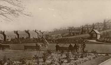 Bowling green, Meersbrook Park showing housing on (left) Meersbrook Park Road and (right) Burnside Avenue