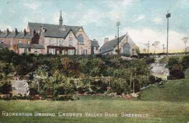 Crookes Valley Recreation Ground, Harcourt Road and St. John's Methodist Church and Sunday School in background