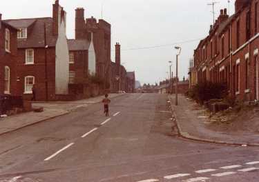 Edmund Road from Clough Road showing (centre) former Territorial Army, Norfolk Barracks, Drill Hall