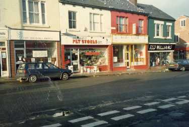 Shops on London Road showing (l. to r.) Nos 200 - 202 John Mace Ltd., pet stores; No. 196 Red Lion, chinese takeaway and No. 194 Ted Williams (Sheffield) Ltd., tailors and gents outfitters