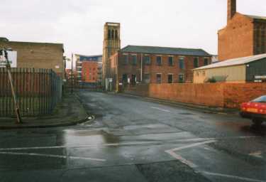 Junction of (centre) Johnson Street and (foreground) Nursery Lane showing (back centre) Holy Trinity C. of E. Church, Nursery Street