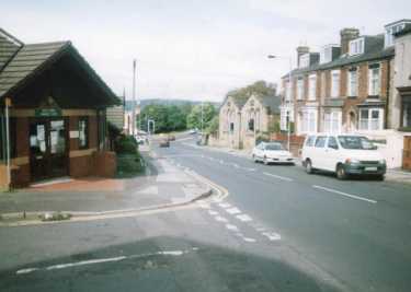 Gleadless Road showing (left) Heeley Green Community Centre, at junction with (foreground) Fitzroy Road and (centre) former Heeley National School