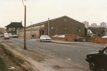 Cherry Street looking towards Bramall Lane showing old 'winter shed', latterly an indoor sports hall