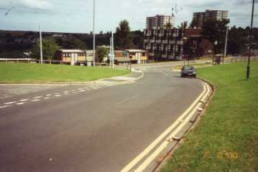Kenninghall Road looking towards Park Grange Road showing (top right) flats (prior to demolition) on junction of Beldon Road and Samuel Drive, c.2001