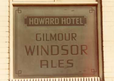 Window engraving on the Howard Hotel, No. 57 Howard Street advertising Duncan Gilmour and Co. Ltd., brewers, Lady's Bridge Brewery