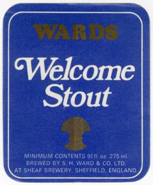 Beer label for Welcome Stout, [brewed by] S. H. Ward and Co. Ltd., Sheaf Brewery, No. 129 Ecclesall Road