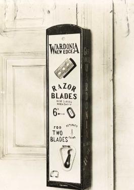 Wall mounted dispensing unit for 'Wardonia' New Edge razor blades, Thomas Ward and Sons, manufacturers of 'Wardonia' safety razors and blades, Wardonia Works, junction of Countess Road and Clough Road 