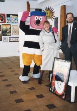 Bertie Bassett, the brand mascot of Cadbury Sheffield, (formerly Geo. Bassett and Co.), Cadbury Sheffield  sponsors of the 'Young at Art 89' exhibition, Graves Art Gallery, Surrey Street