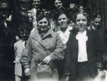 Clayton family at the wedding of Dora and George Clayton, St. Anne's RC Church, Morpeth Street