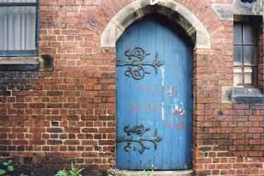 Doorway of the rear entrance of St Jude's Assembly of God Pentecostal Church, Cupola Street (the front entrance being on Copper Street)