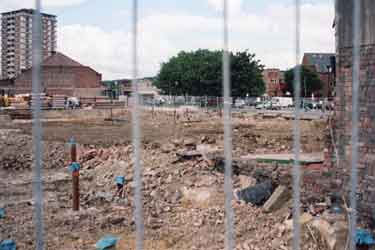 Construction site off Denby Street showing (left) Lansdowne Flats