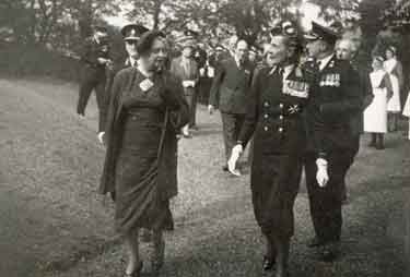 (front right) Edwina Mountbatten, Countess Mountbatten of Burma (1901 - 1960) visiting Sheffield to open the Sheffield Headquarters of the St John's Ambulance Brigade